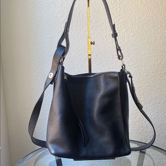 ALLSAINTS All Saints Kita Pebbled Leather Crossbody Shoulder Bag Black - Picture 3 of 12